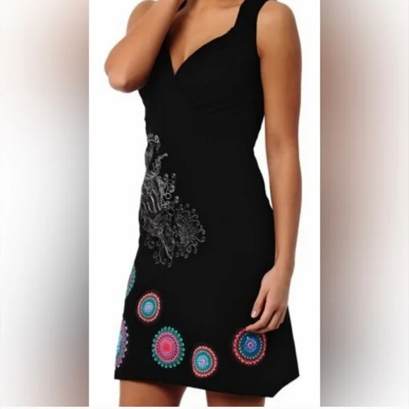 Desigual Black Dress with Colorful Embroidery size M - Picture 2 of 12